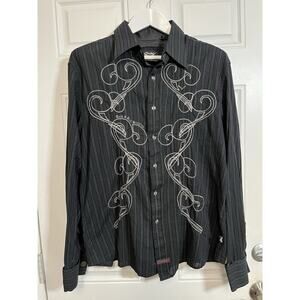 Fender Rock Roll Religion Embroidered Shirt Men L Black Cross Western